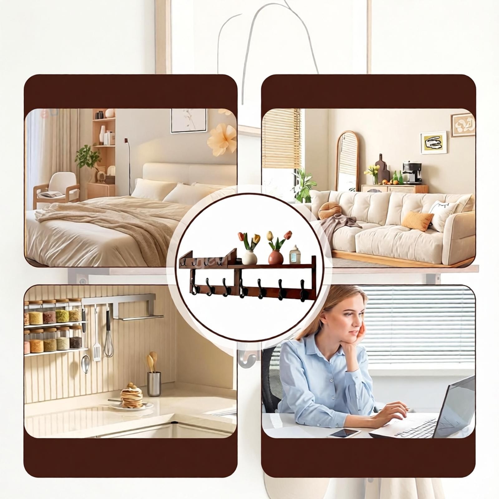 Coat Hooks Wall Mounted With Shelf Key Holder Mail 11 70cm Rack — image 3