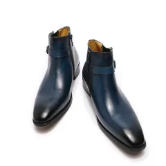 Plus Size Retro Men's Leather Ankle Boots - Blue - View 1