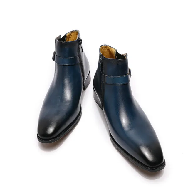 Plus Size Retro Men's Leather Ankle Boots Blue - Shop at LoveMi