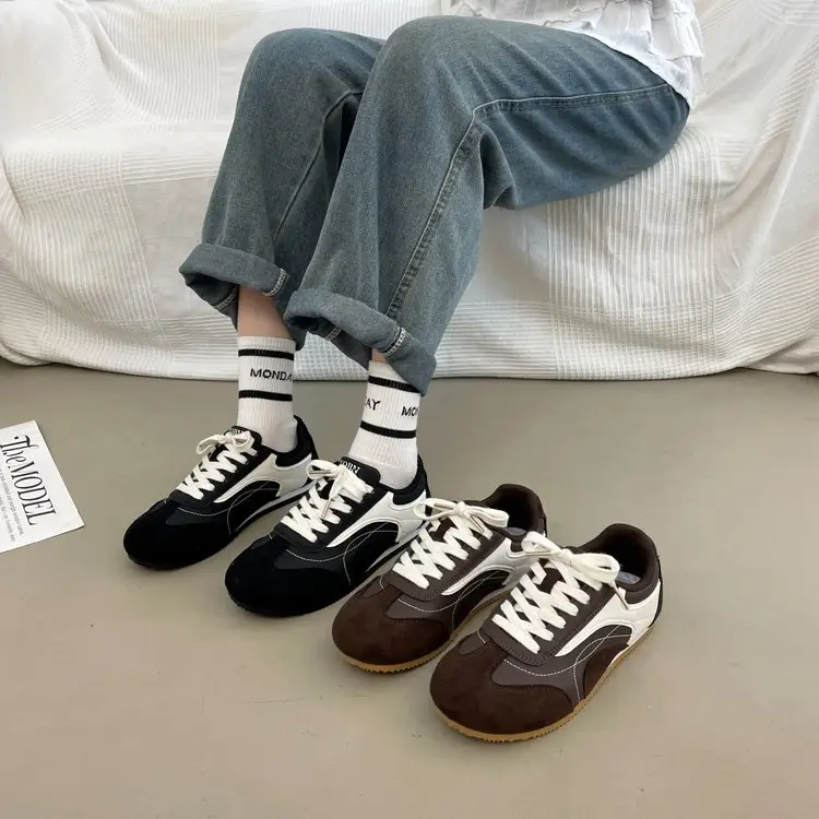 Women Retro Suede Mix Sneakers Color Block