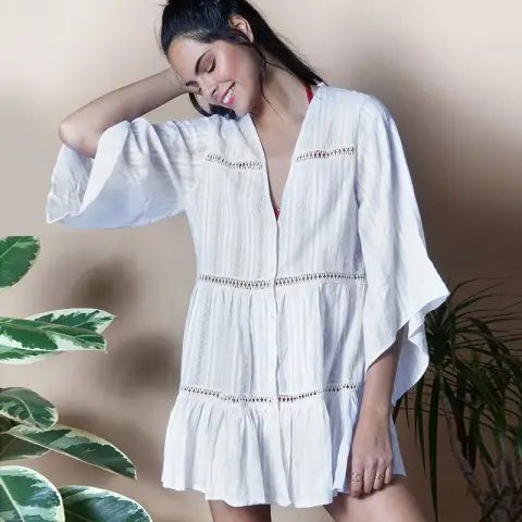 Cotton Jacquard Button Loose Sleeve Sunscreen Clothing for Women