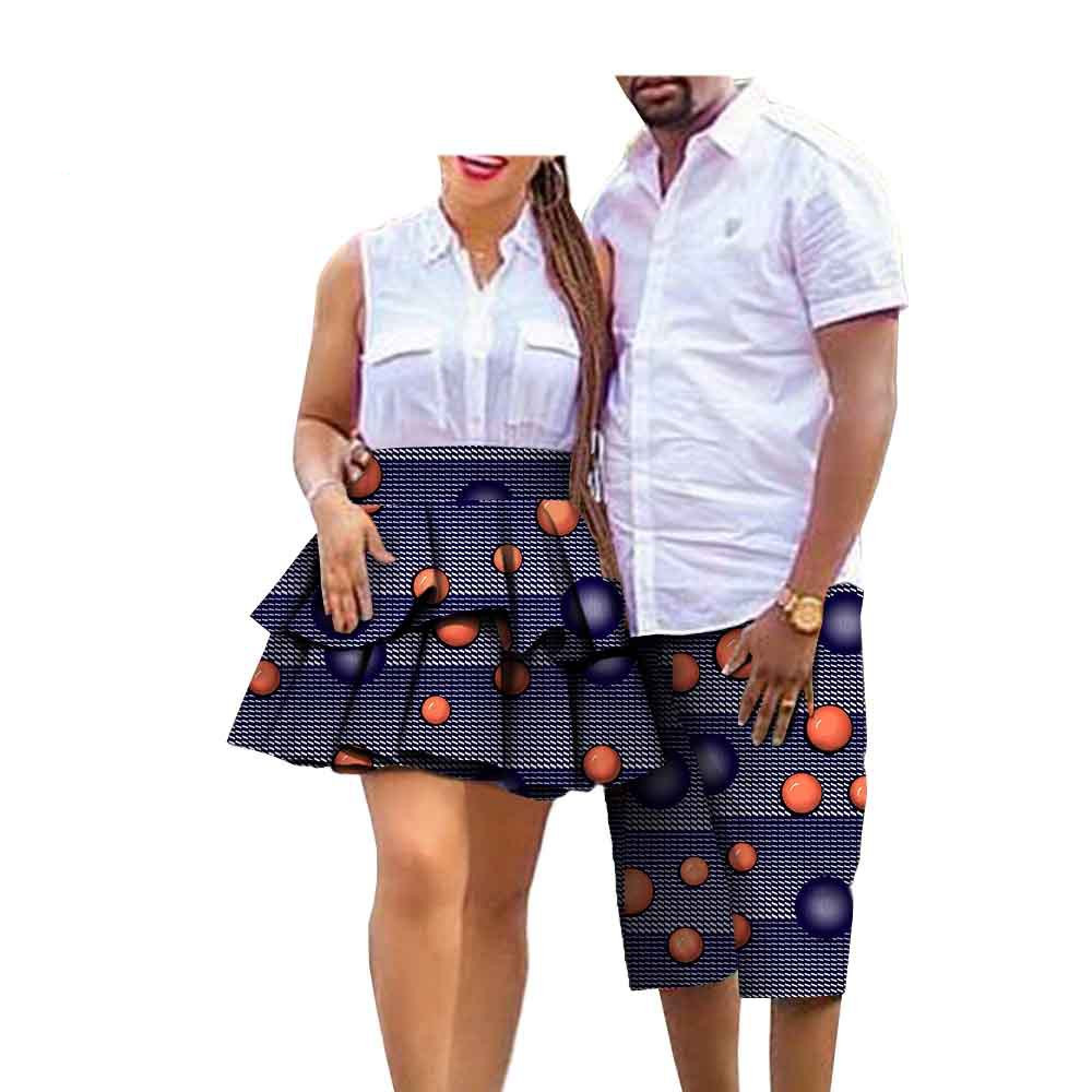 African Print Batik Cotton Couple Suit Ladies Skirt Men's Shorts