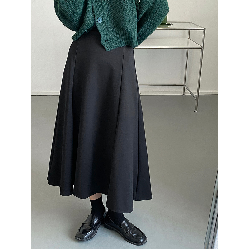 Women's Drape A-line High Waist Black Skirt