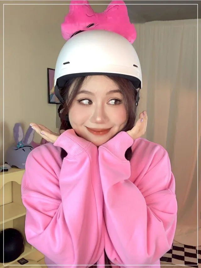 Bow Electric Motorcycle Helmet Ski Helmet Decoration Cartoon Cute Little Girl Accessories Bright Rose Powder - Shop at LoveMi
