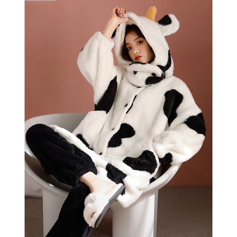 Title 4, Cute Cow Pajamas Women Autumn And Winter Coral ...