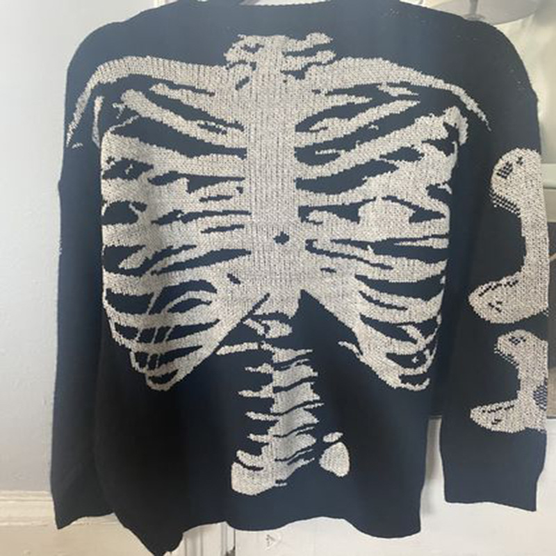 Skull Round Neck Long Sleeve Fashion Loose Oversize Pullover Sweater