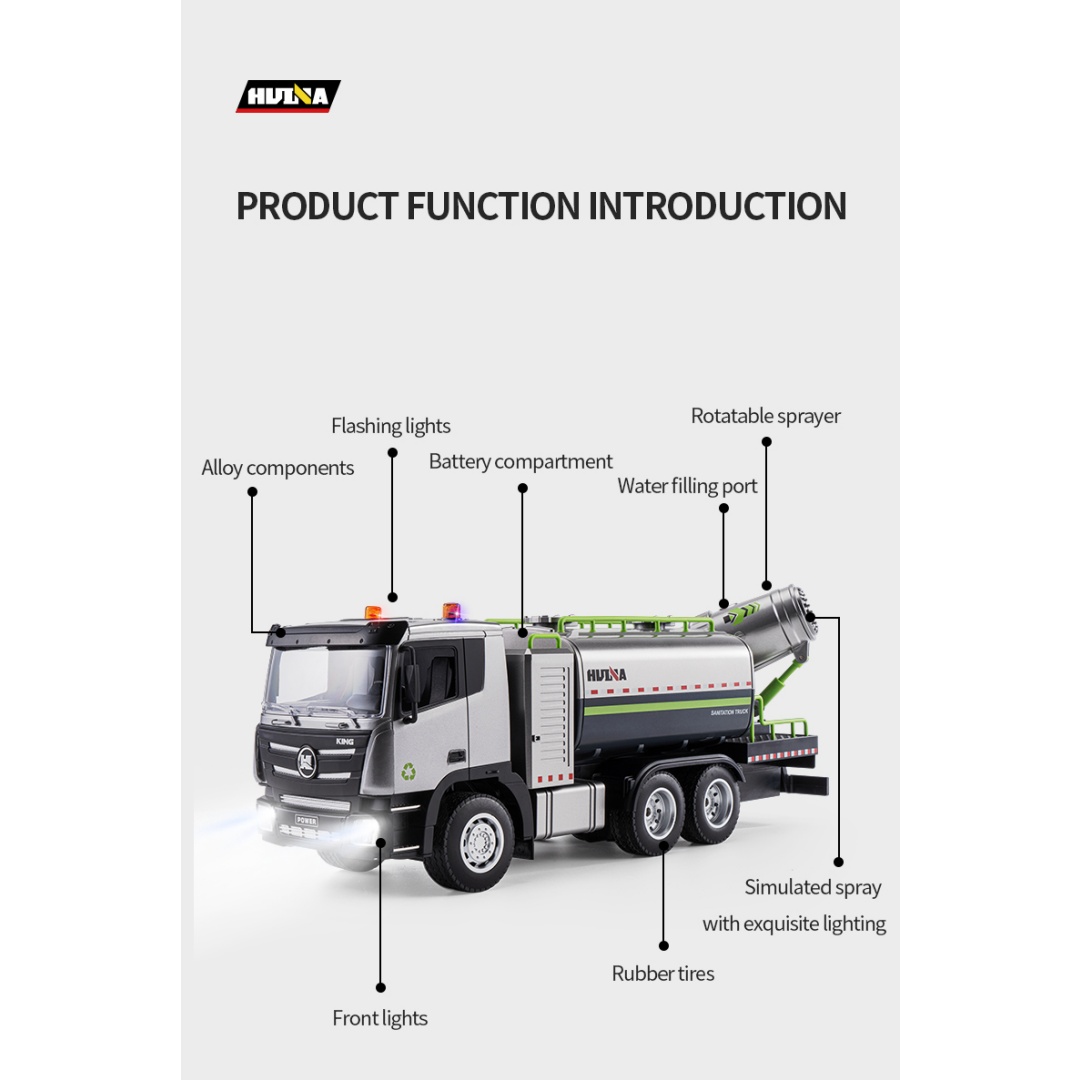 Huina 1316 1-18 Semi-Alloy Remote Controlled Fog Cannon Truck Toy 12