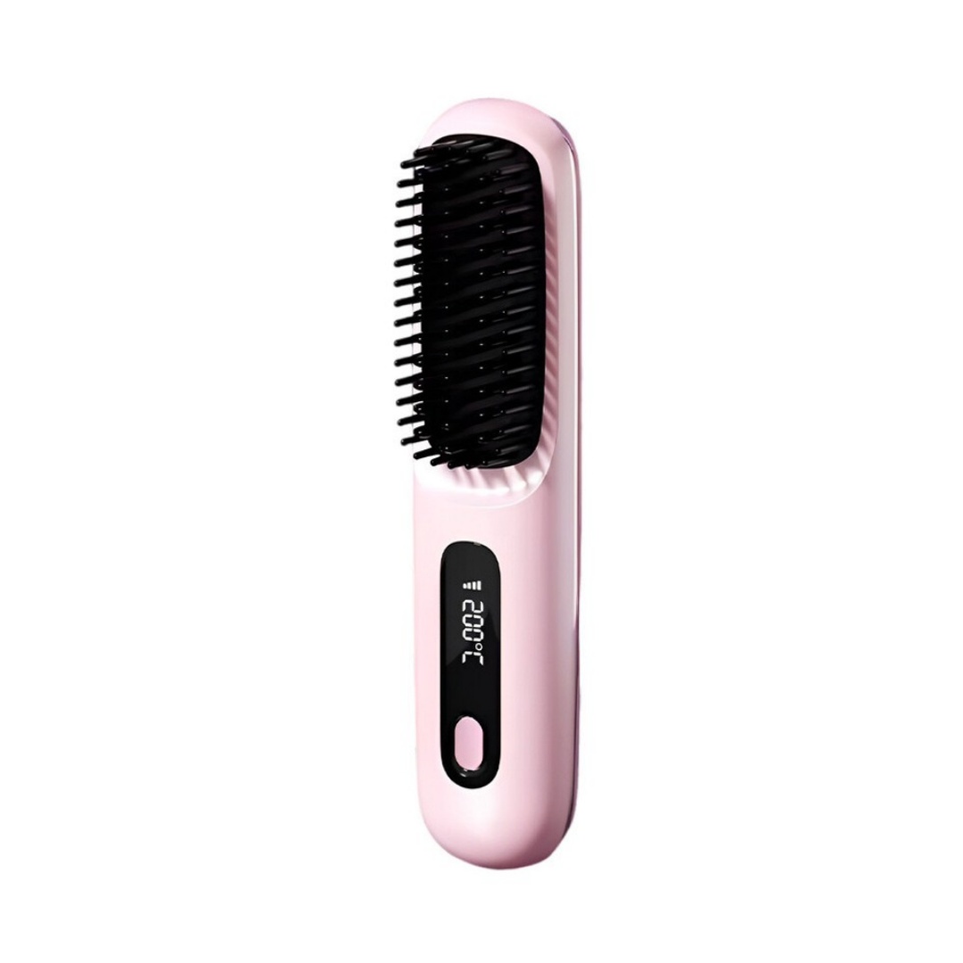 Portable Straightener Brush-GoBrush PRO Rechargeable Cordless Mini Straightener-Pink