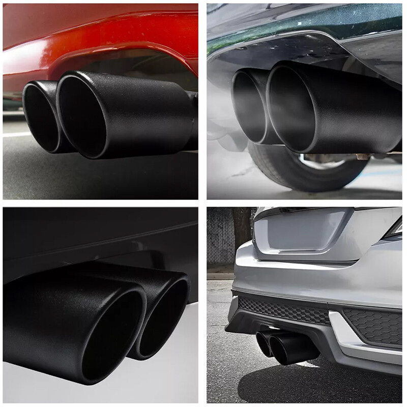 Dual Outlet Exhaust Tip Tail Muffler For 1.4-2.5 Inch Silver Stainless Steel