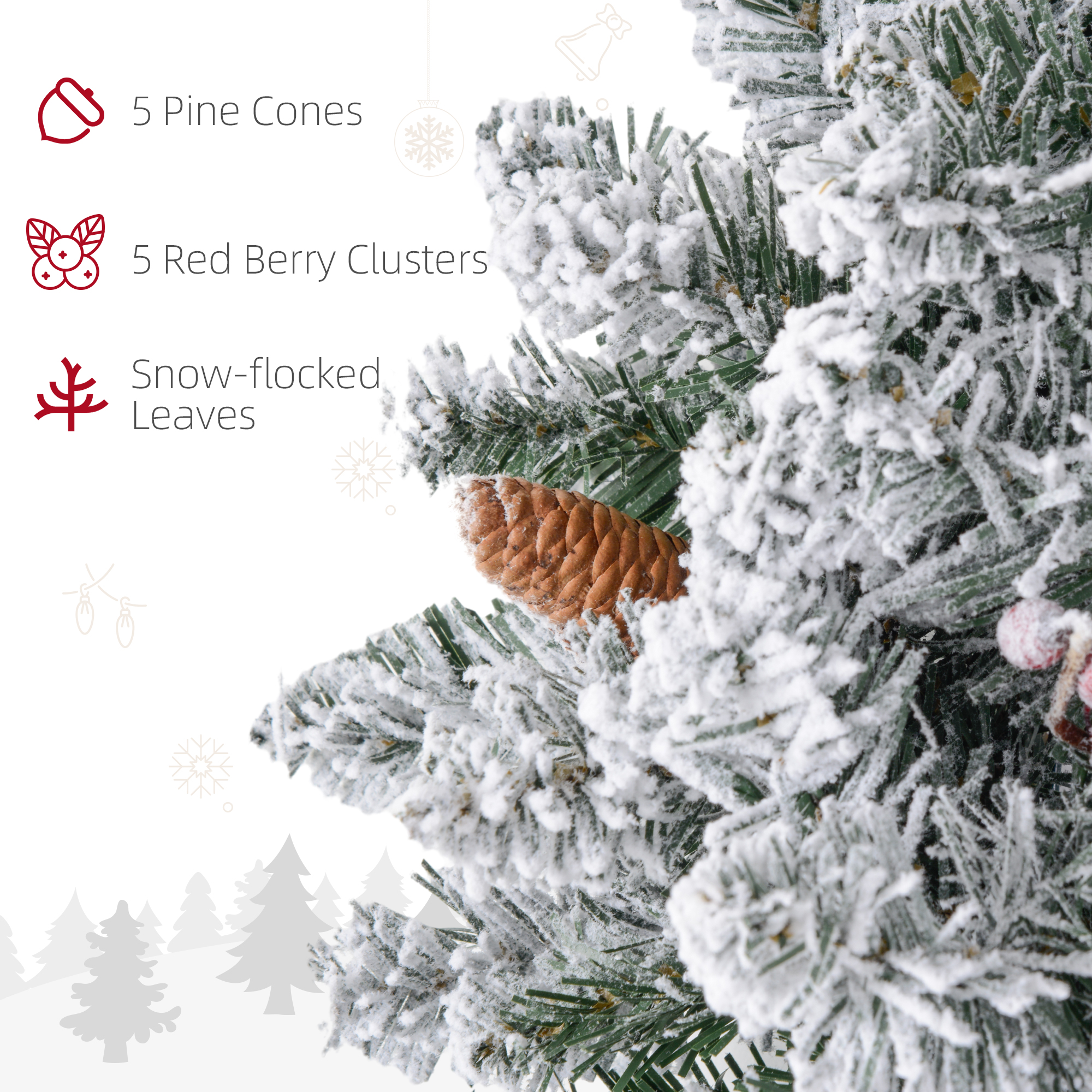 60 Snow Pine Cones And Berry Christmas Wreaths With LED Lights — image 3