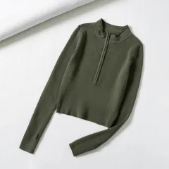 Women's Half Turtleneck Solid Colour Sweater - Dark Green - View 1