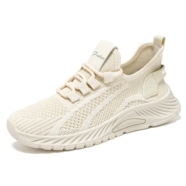 Fashion Casual Sports Shoes Women Lace Up Flat Shoes Lightweight Breathable Running Mesh Sneakers Beige - Shop at LoveMi