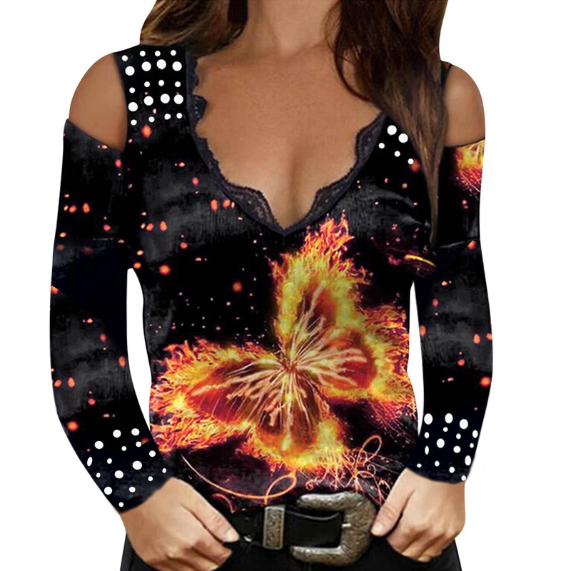 Title 1, Long Sleeve Sexy Printed V-neck Lace Strapless ...