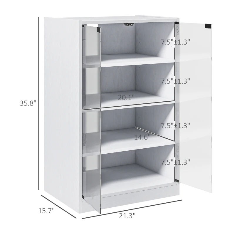 4-Tier Media Cabinet, Media Stand With Adjustable Shelves, Tempered Glass Doors, And Cable Management, Distressed White
