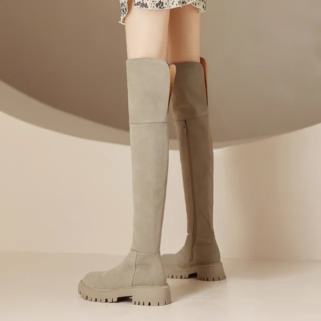Women With Genuine Leather Frosted Over The Knee Boots Khaki - Shop at LoveMi