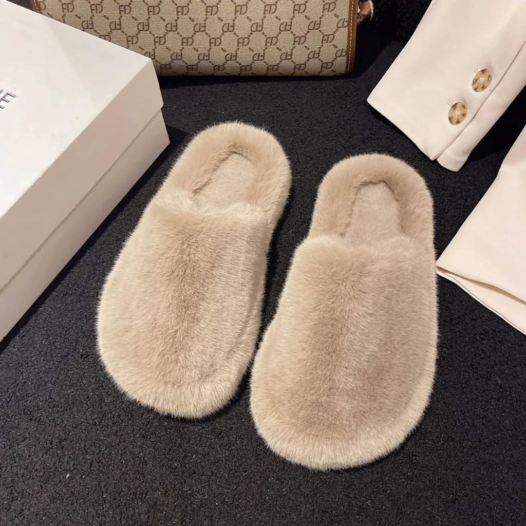 Women Home Slippers Winter Warm Shoes With 3cm Heel - Milk Tea Color-38.