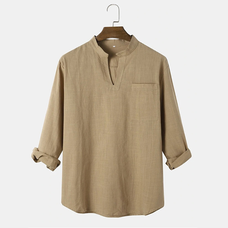 Men's New Fashion Solid Color Loose Long Sleeve Top