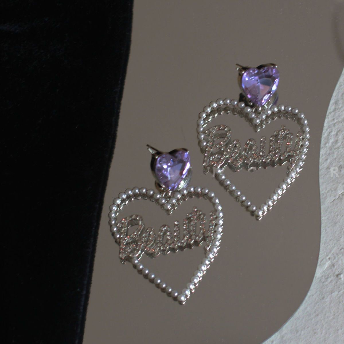 Title 3, Fantasy Purple Love Letter Rhinestone Girl Earr...