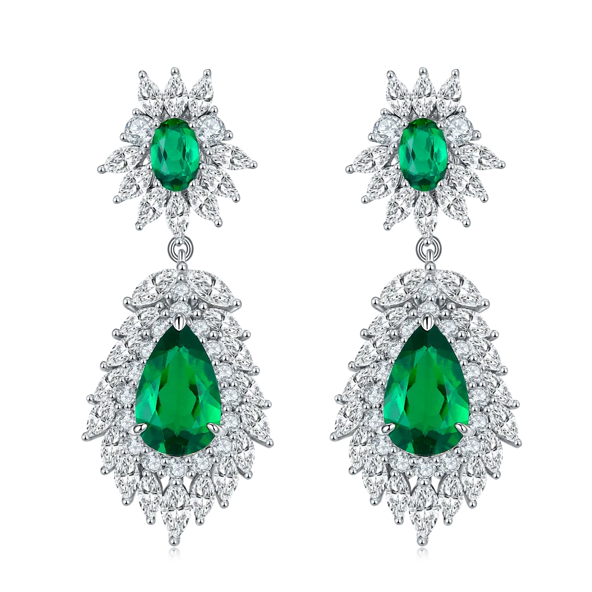 S925 Silver 8.8g 4.12ct Lab-Created Emerald Drop