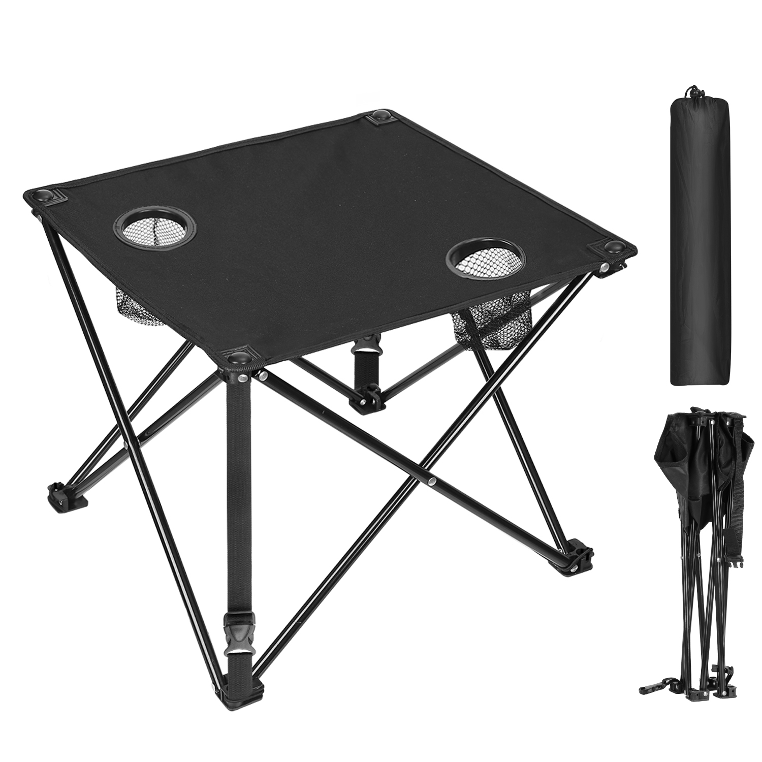 1Pc 2Pc Options Foldable Camping Table Portable Picnic Table Lightweight Travel Desk With 2 Cup Holders Carrying Bag Color Options Black Orange Green Red Blue Navy Blue image 10
