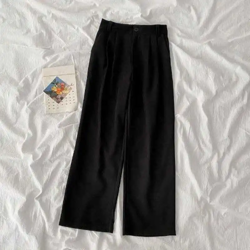 Wide Leg Suit Pants White Casual High Waist Drape - Black