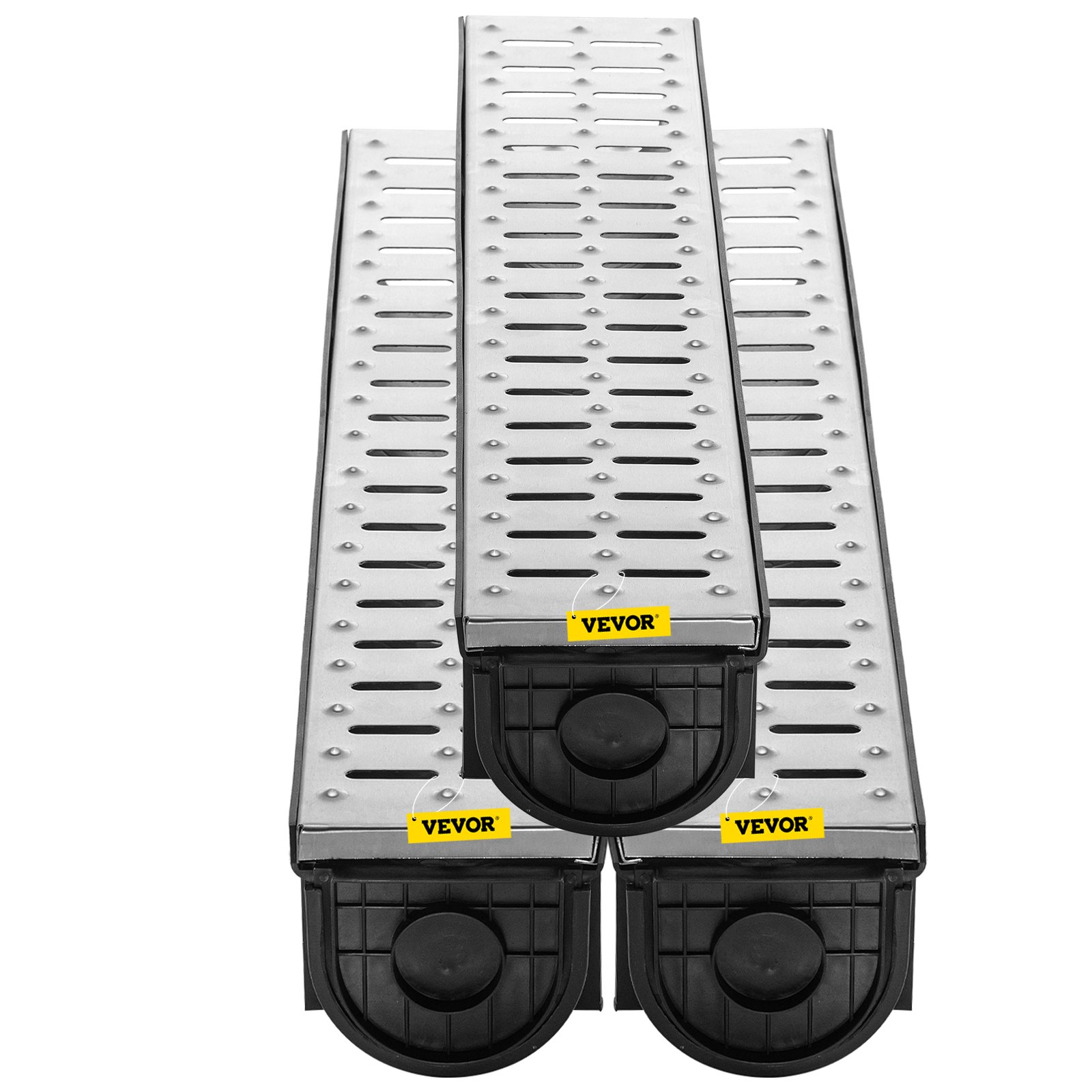 VEVOR Trench Drain System, Channel Drain With Metal Grate, 5.9x5.1-Inch HDPE Drainage Trench, Black Plastic Garage Floor Drain, 3x39 Trench Drain Grate, With 3 End Caps, For Garden, Driveway-3 Pack image 6