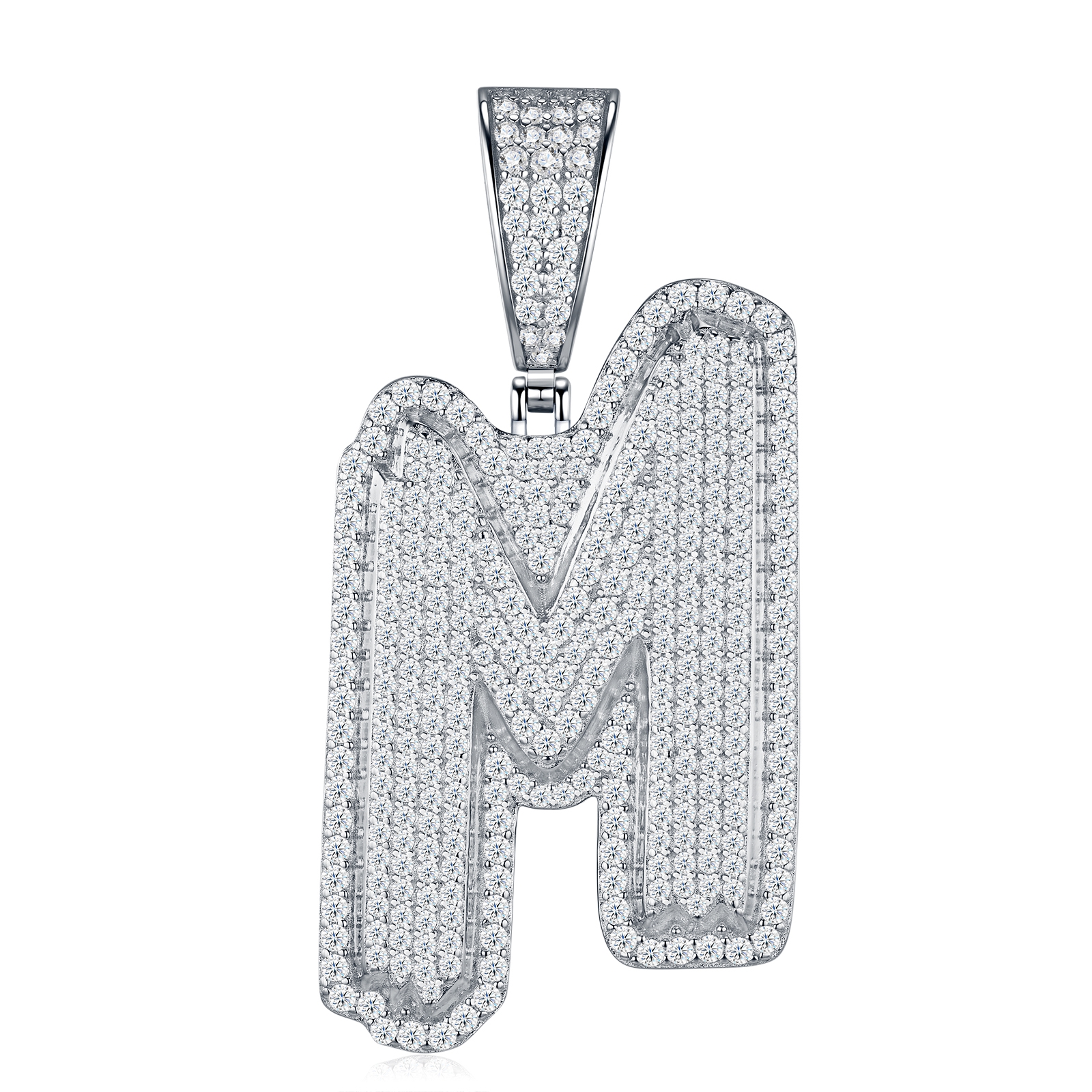 Fashion Shape 26 Letters -M Set Top Moissanite Luxury Fashion Light Luxury Trend Jewelry Silver Necklace Pendant, Using S925 Silver Electroplated Platinum Material. - Image 1