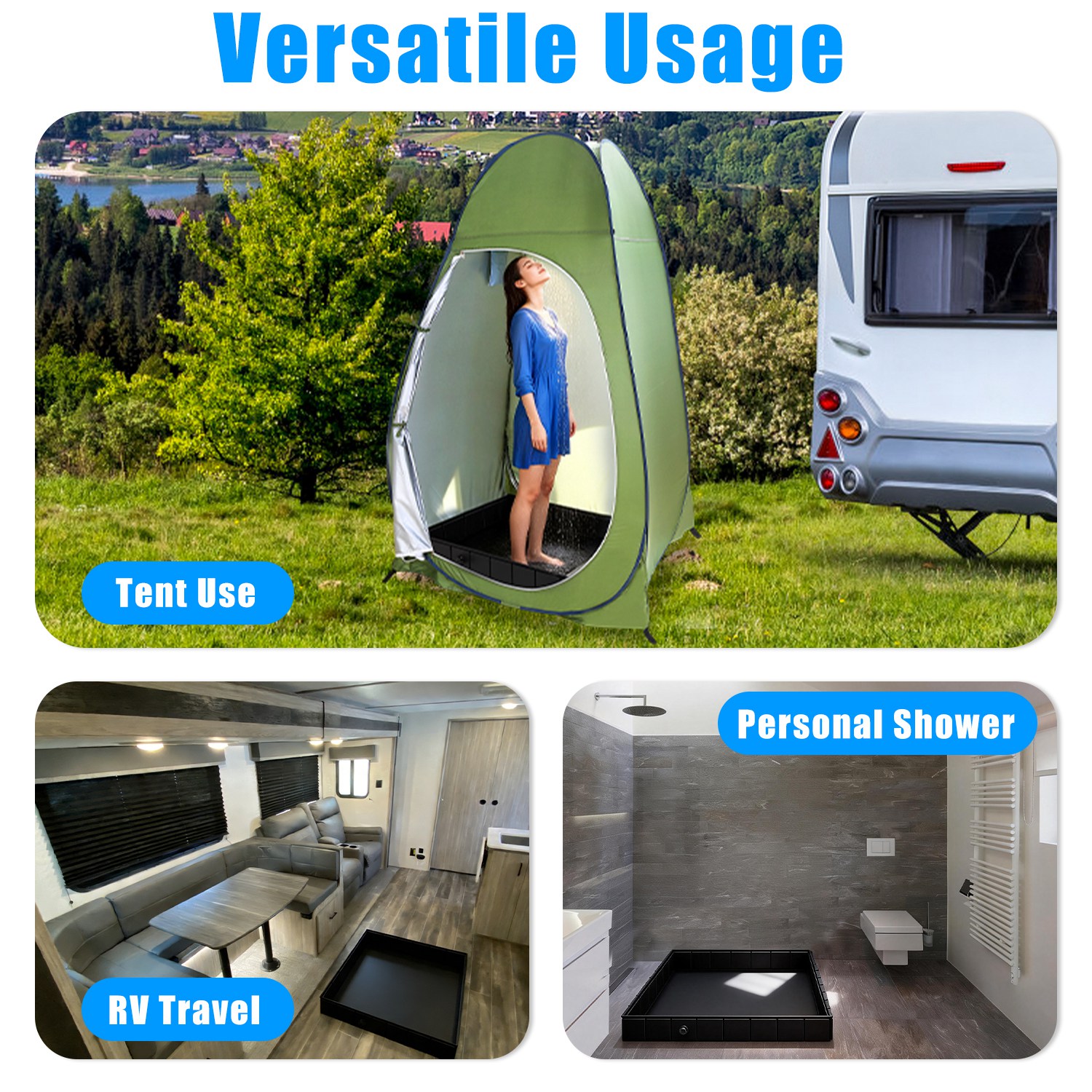 41x41x5.5in Portable Shower Pan Foldable Shower Basin Collapsible Camping Shower Tent Base With Detachable Drain Pipe For Indoor & Outdoor