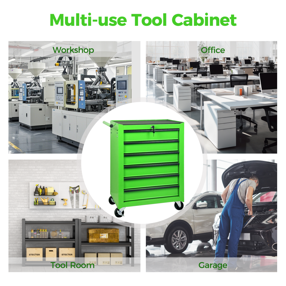Rolling Metal Tool Chest With 6 Drawers, 20inch 6-Drawer Tool Chest Cabinet With Ball Bearing Drawer Slides, Steel Tool Storage Box Organizer -GREEN thumbnail 13