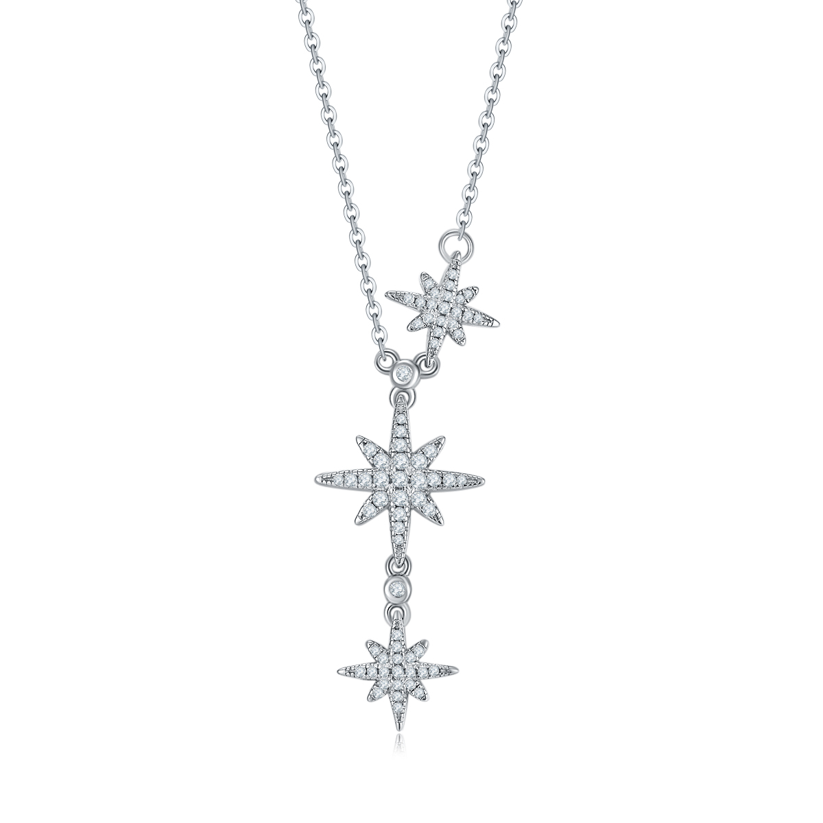 S925 Sterling Silver Pave Star Necklace 3-Tier Meteor Pendant 43cm Platinum Plated GRA Certified Gift Box