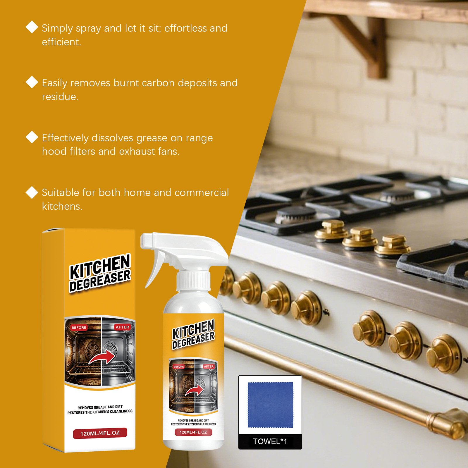 Kitchen Grease Cleaner Spray, For Cleaning Stovetops And Range Hoods, Gentle Formula For Removing Grease And Stains. 3