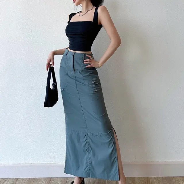 Ladies Summer Casual Fashion Personalized Skirt Distressed Grey Green - Shop at LoveMi