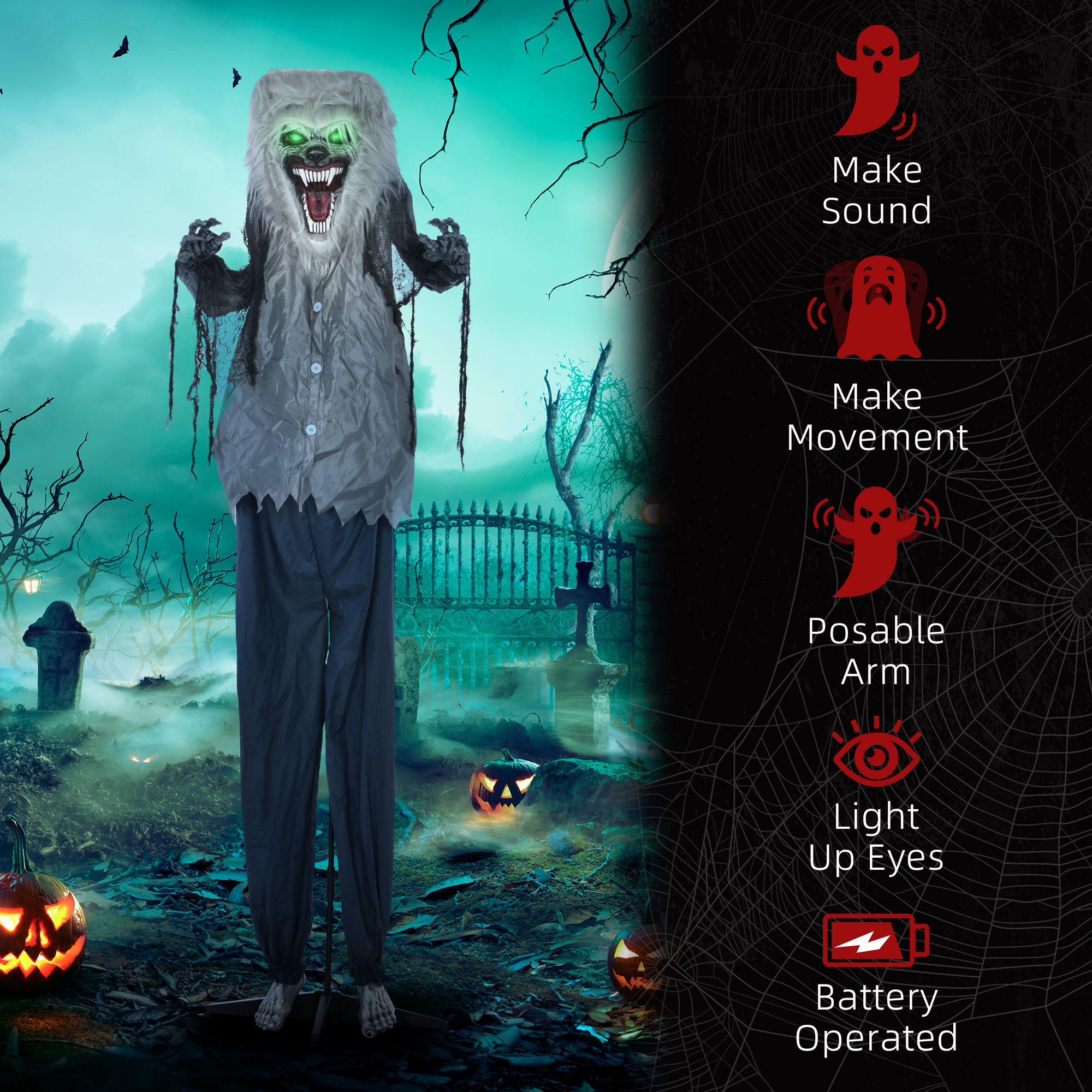 68 Skeleton Werewolf Halloween Electronic Animation Doll, Eyes Shine — image 6