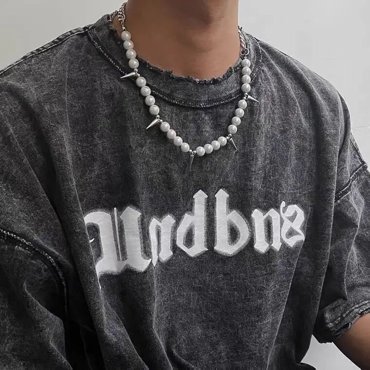 Men's Riveted Reflective Pearl Splice Necklace