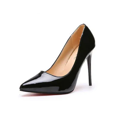 Pointed Patent Leather Shallow Mouth 12CM Sexy High Heels Black - Shop at LoveMi