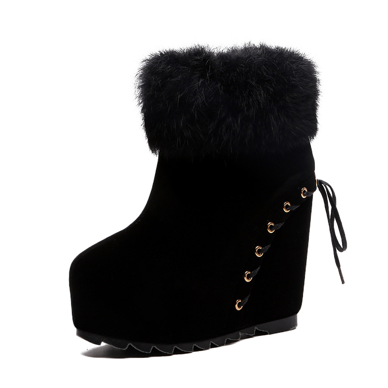 Real Rabbit Fur Inner Heightening Women's Wedge Heel Fashion Short Boots