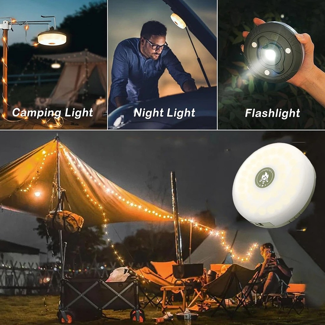2PCS 10M Portable Camping String Lights Outdoor Waterproof Stowable Light — image 11