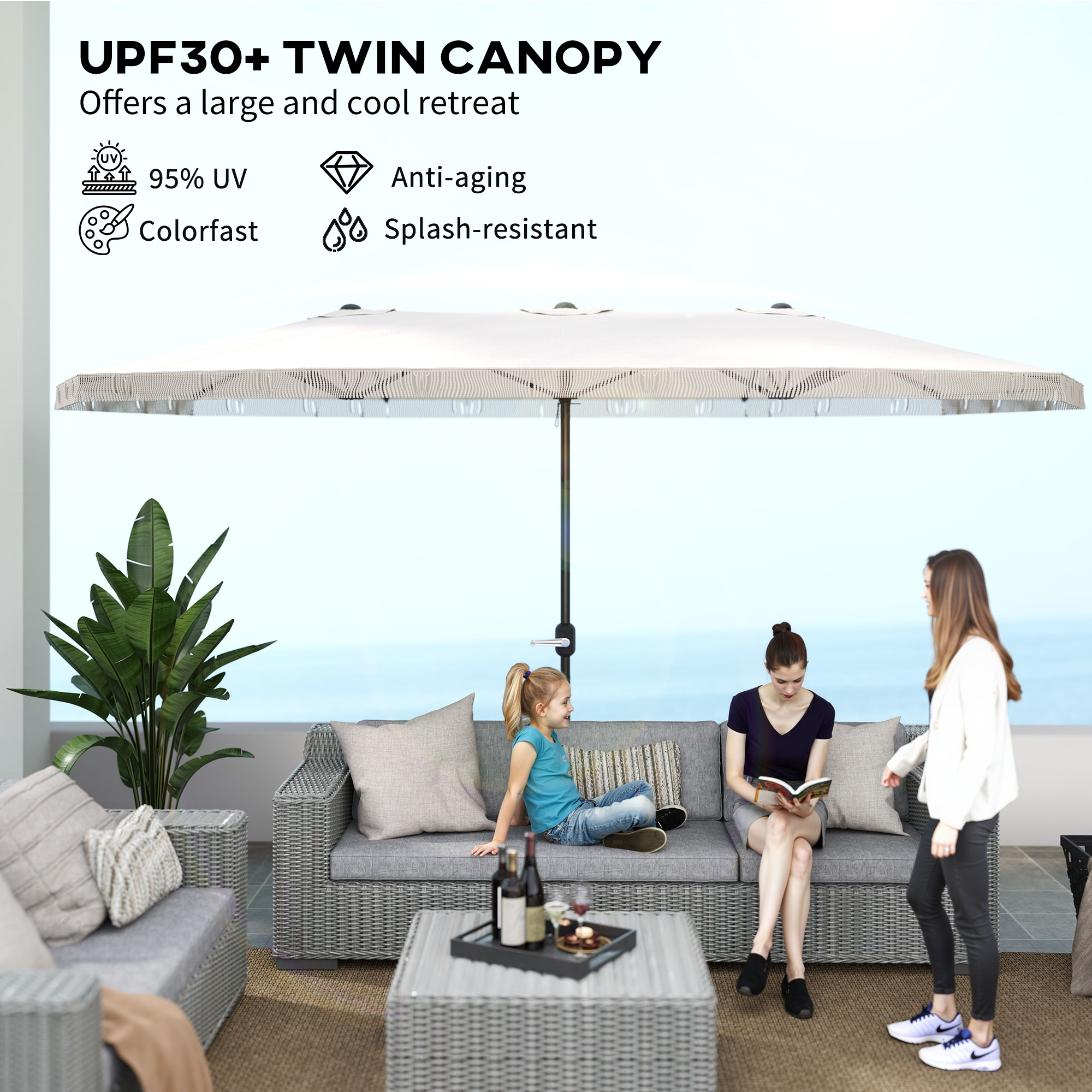 Patio Umbrella Covers – 15ft Rectangle Patio Umbrella Fringed Soleil