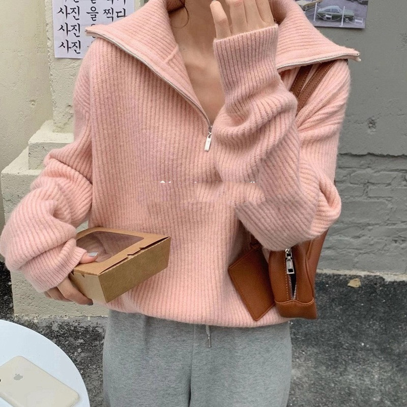 Zipper Lapel Salt Sweater Women's Japanese Outer Wear French Style