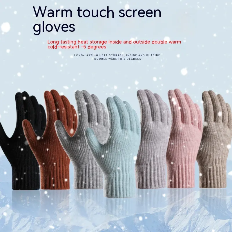 Winter Fleece Lined Padded Warm Keeping Knitted Gloves