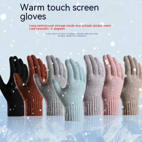 Winter Fleece Lined Padded Warm Keeping Knitted Gloves