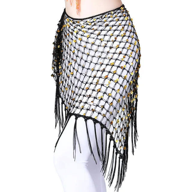 Dancing Dress Sequin Tassel Triangular Binder Waist Chain Black Gold A - Shop at LoveMi