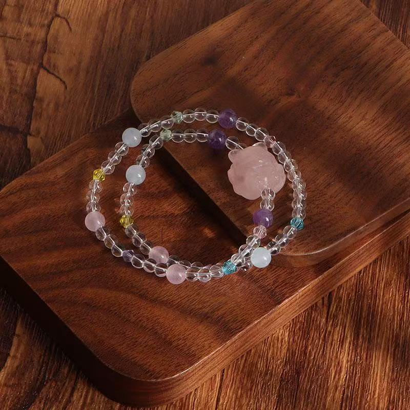 Natural Clear Quartz  Multi Stone Bracelet Lotus Pendant Multi Layer Chain Zen Energy Jewelry For Women
