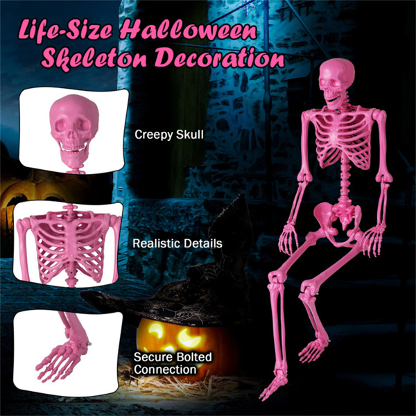 5.5 FT Pink Halloween Skeleton Decor  - No Assembly Needed, Integrated Hanging Rope, Playful-Spooky Vibe for Parties/Yards-22