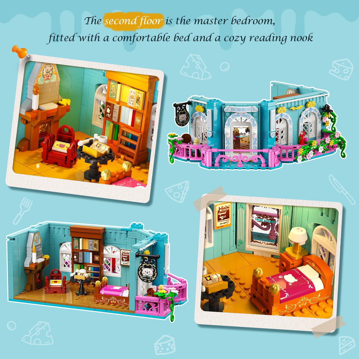 Castle Dairy Bakery Store Building Set With Light, City Dairy House Building Block Toy With Milk Cake Bread, Home Decor Construction Model Kit For Adults Teens Kids Boys Girls Ages