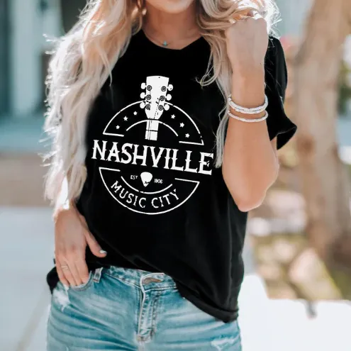 European And American Digital Printing Casual Round Neck Short Sleeves T shirt Black - Shop at LoveMi