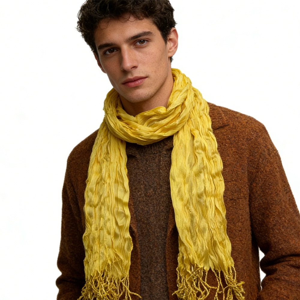 2pcs Sunshine Yellow Crinkle Blend Scarf,Beach Vacation Essential,vacation,daily Life,evening Party,Office Appropriate Subtlety For Women Men