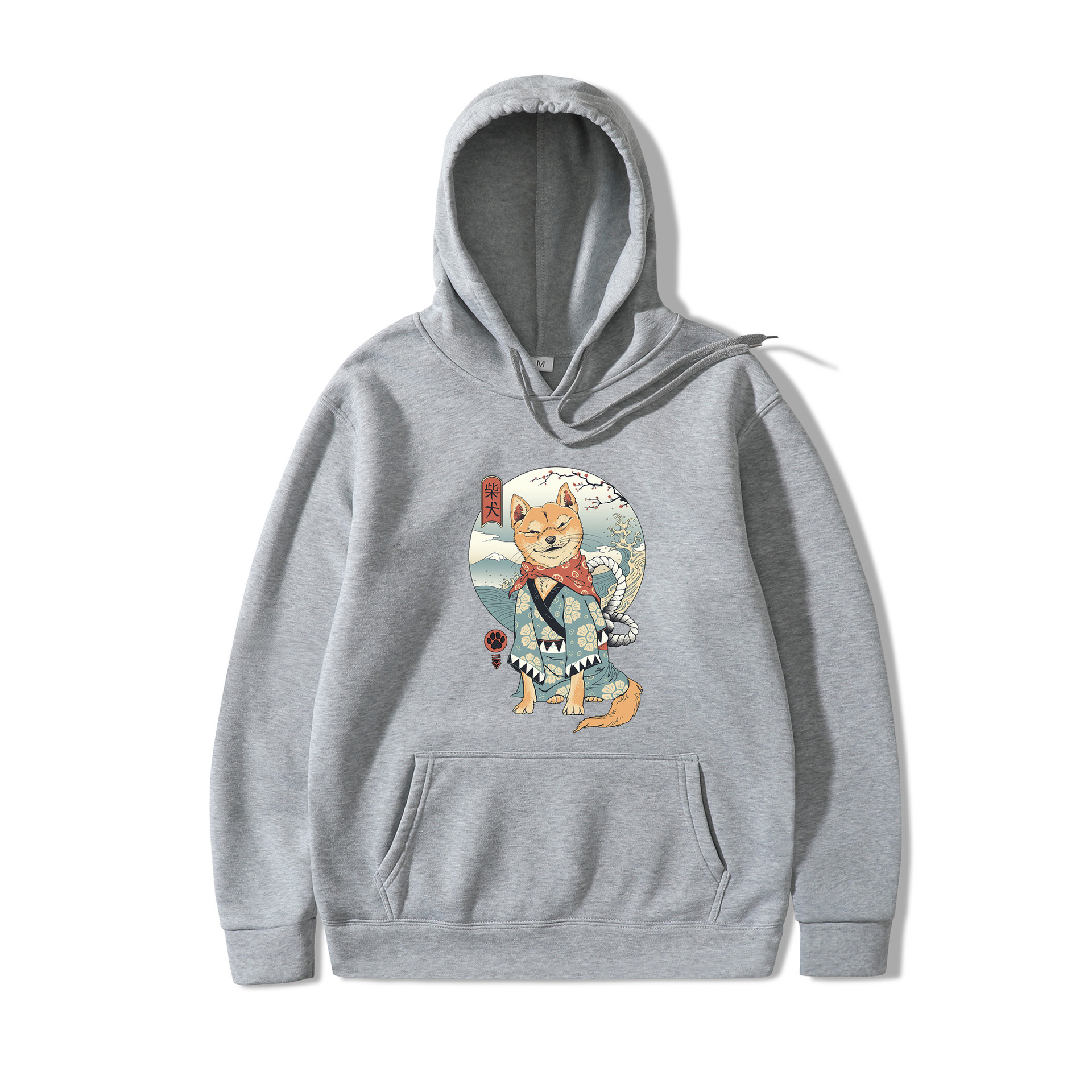 Shiba Inu Dog Illustration Printed Casual Hooded Sweater