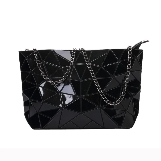 PU Geometric Diamond Lattice Single Shoulder Chain Bag For Women Black - Shop at LoveMi