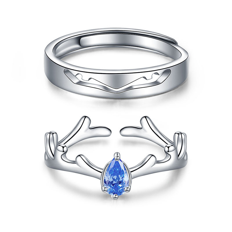 Couple Style Fashion Blue Diamond Antler Ring